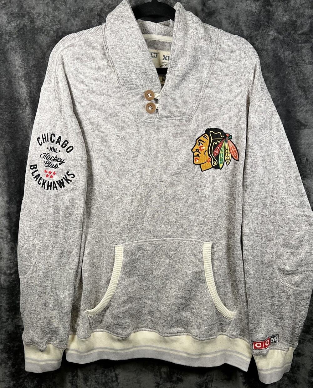 CCM Chicago Blackhawks Shawl Collar Pullover Fleece Sweatshirt Men’s XL NHL